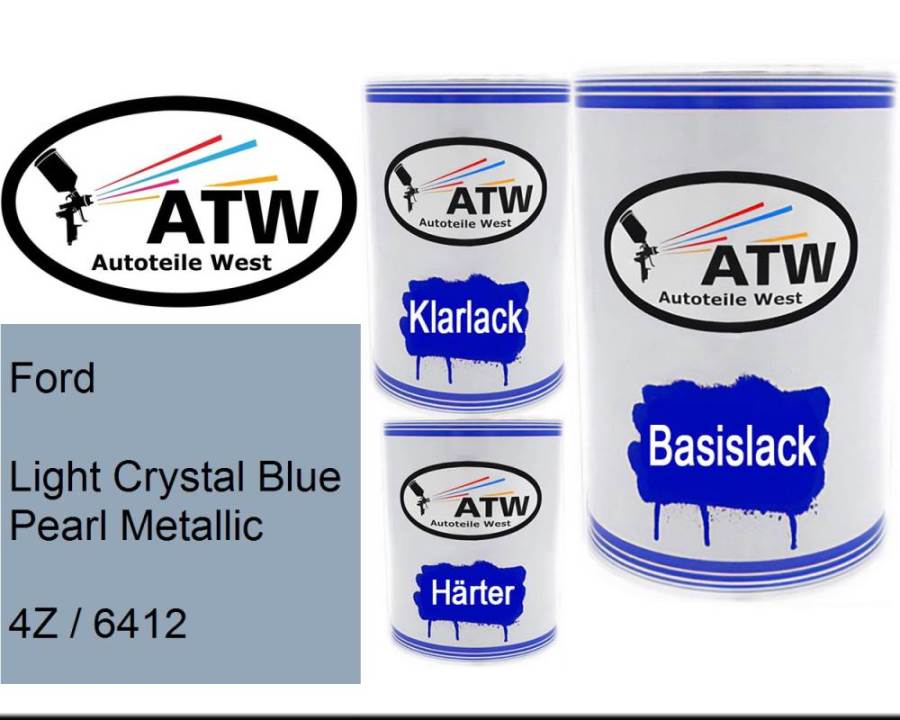 Ford, Light Crystal Blue Pearl Metallic, 4Z / 6412: 500ml Lackdose + 500ml Klarlack + 250ml Härter - Set, von ATW Autoteile West.